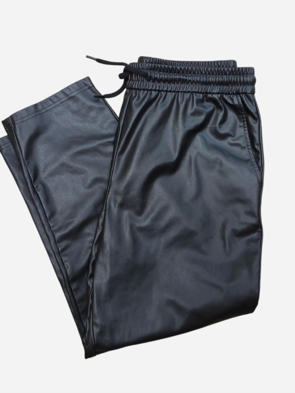 Zara Black Faux Leather Barrel Joggers, Size L